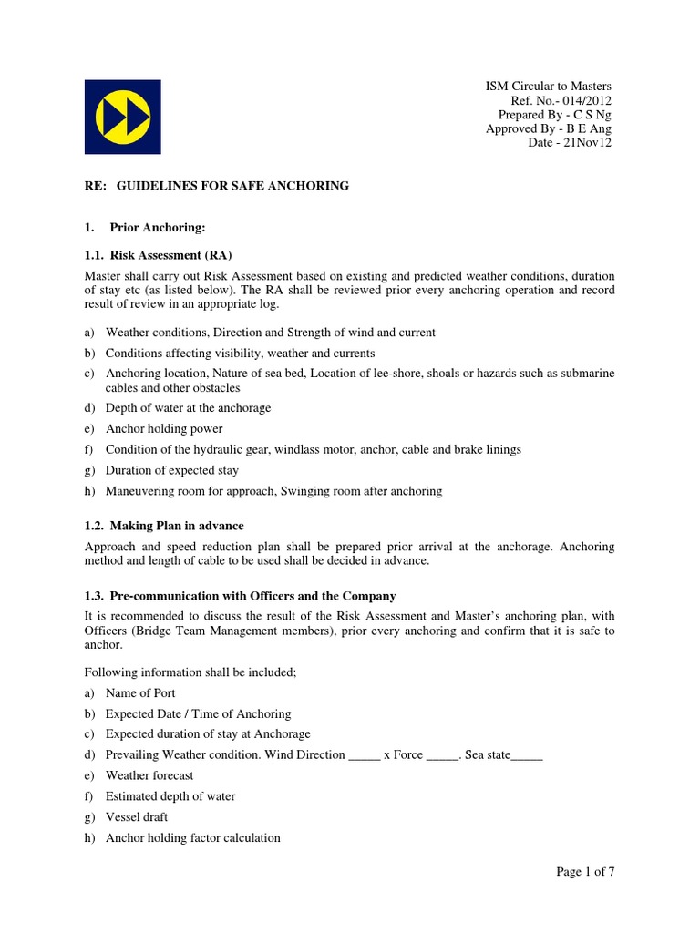 Safe Anchoring Guidelines for Masters | PDF | Anchor | Ships