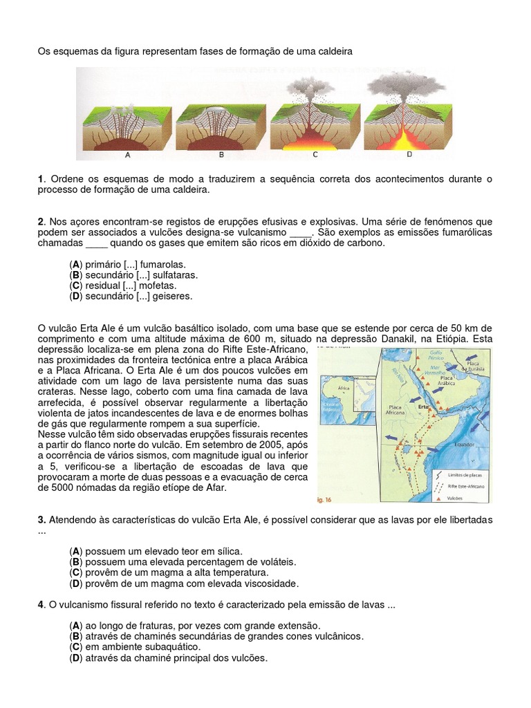 Exercícios Vulcanismo Pdf Vulcão Tipos De Erupções Vulcânicas