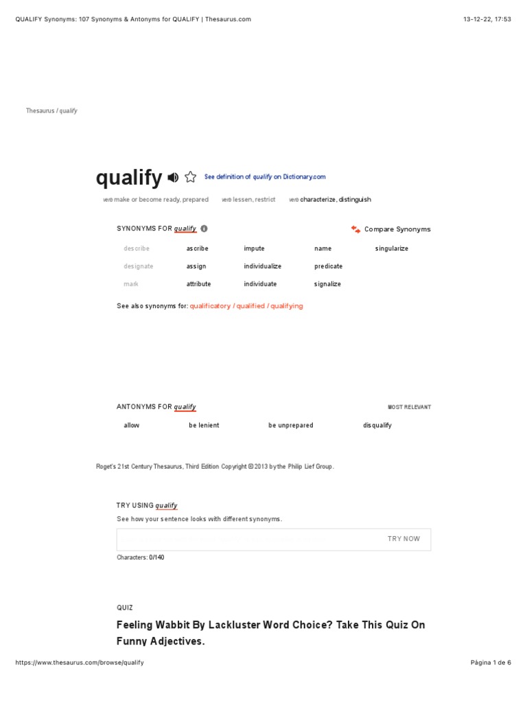 QUALIFY Synonyms 107 Synonyms & Antonyms For QUALIFY Thesaurus1 PDF
