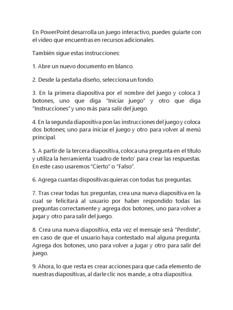 En powerpoint desarrolla un juego interactivo pdf