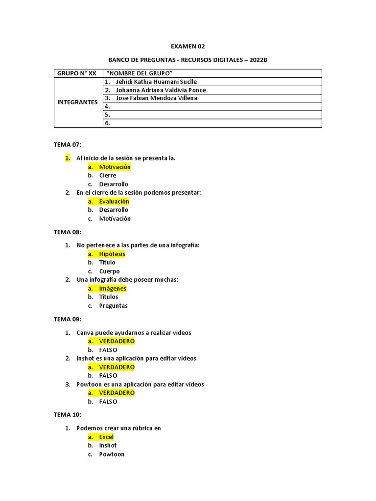 2022b RRDD Preguntas X Examen 02 Modelo | PDF