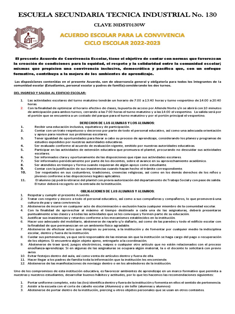 Acuerdo de Convivencia Escolar 2025 | PDF | Institución | Salón de clases