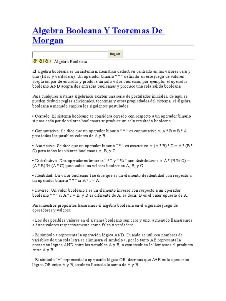 Algebra Booleana Y Teoremas de Morgan | PDF