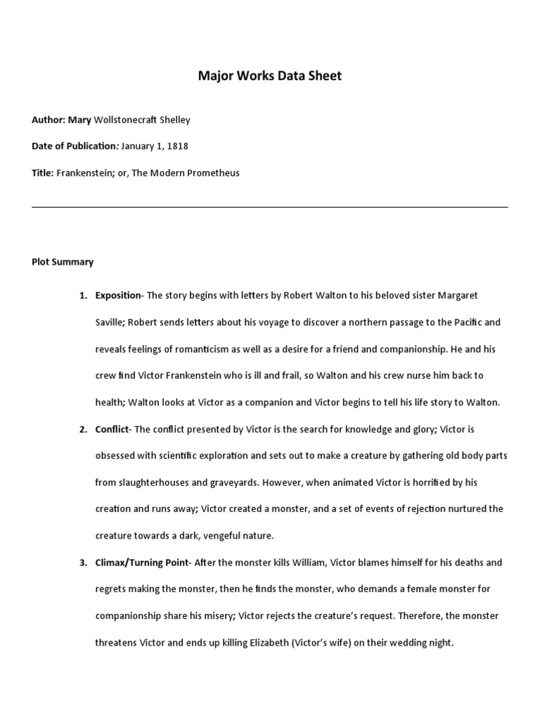 Frankenstein Data Sheet Pdf Frankenstein