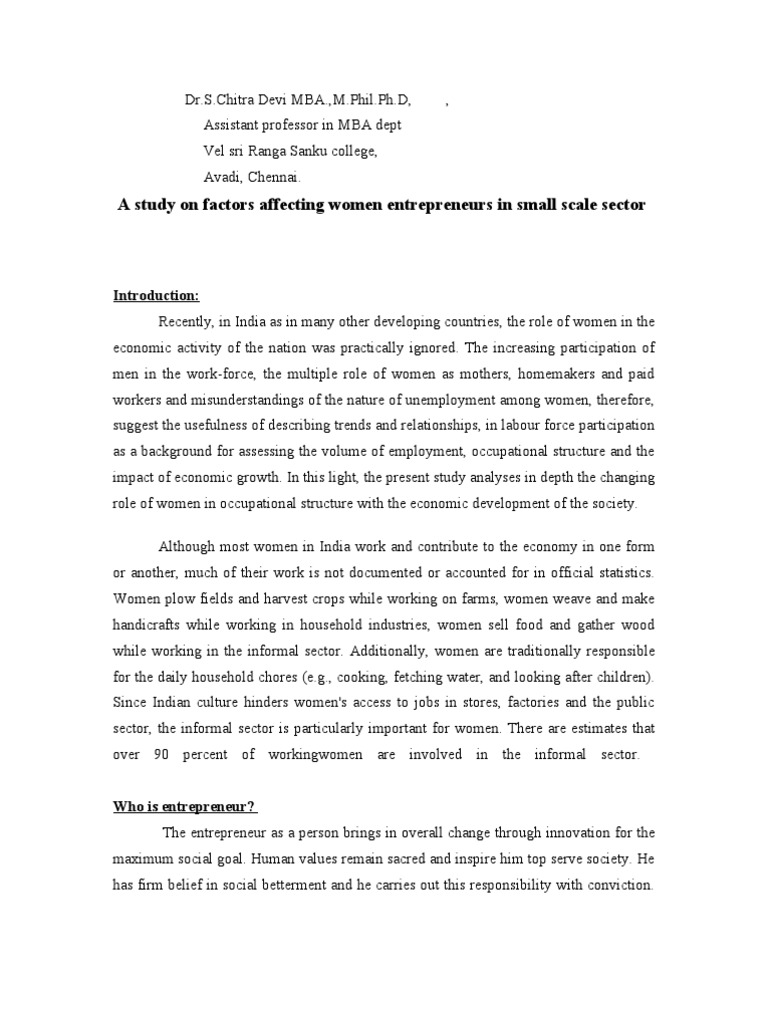 Factors Affecting Women Entrepreneurs | PDF | Factor Analysis ...