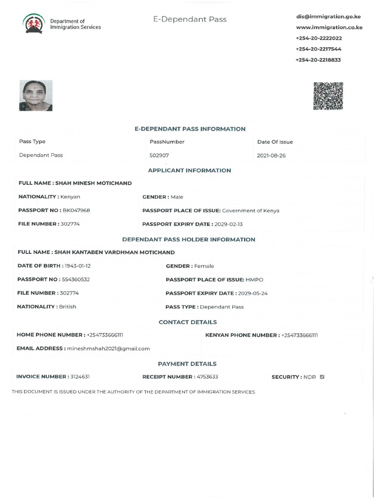 Kantaben Shah - Dependant Pass | PDF