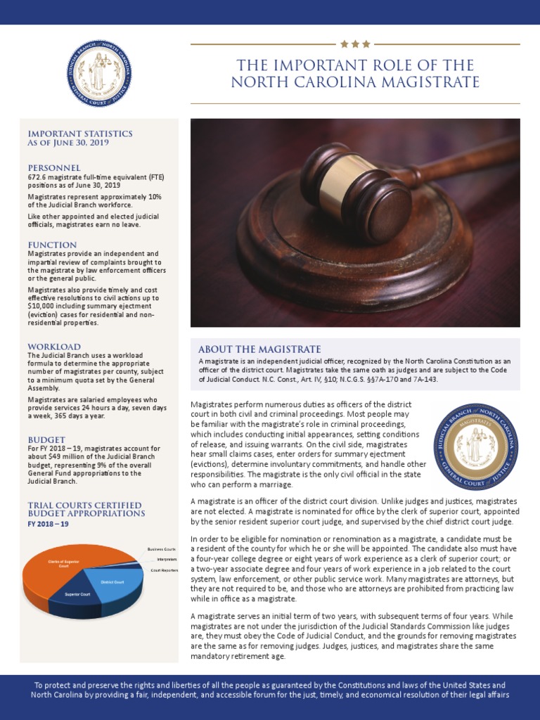 NC Magistrates Fact Sheet 2018 19 PDF Magistrate Judge