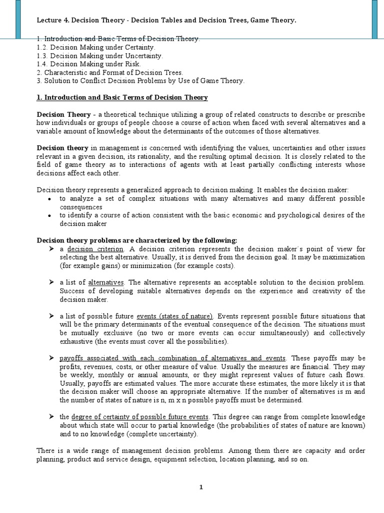 Lecture 4 Decision Theory Pdf Game Theory Mathematics