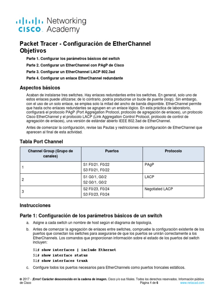 Configuración de EtherChannel en Packet Tracer | PDF | Informática ...