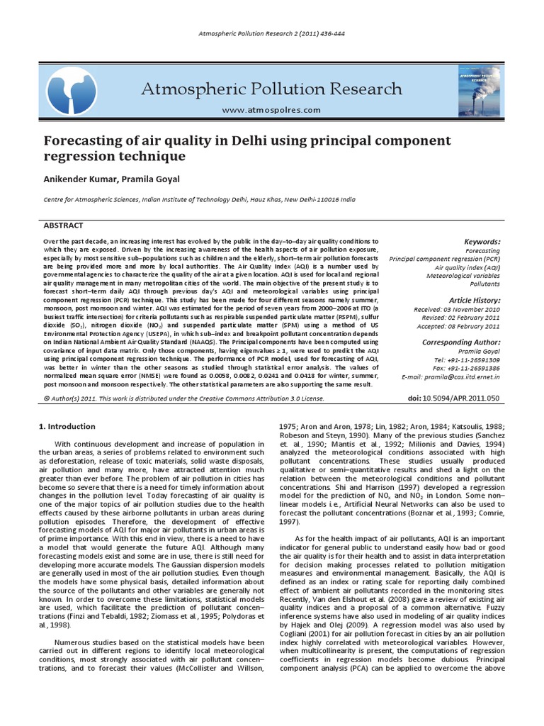 Forecasting of Air Quality Using PCR | PDF | Principal Component ...