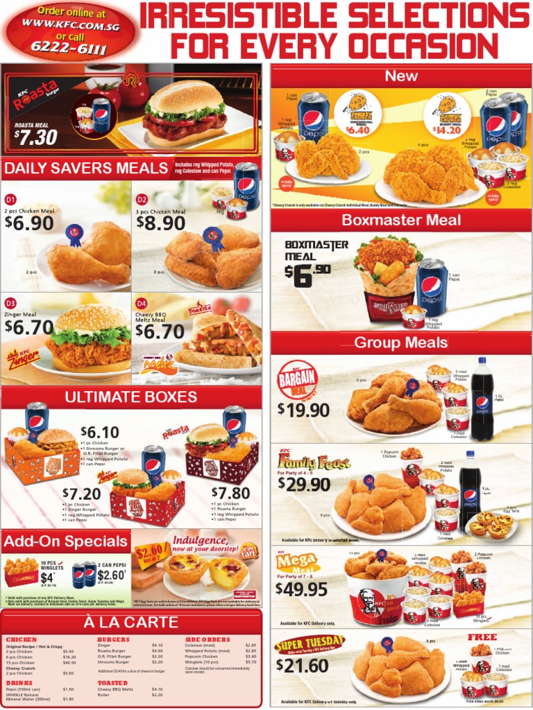 KFC Delivery Menu PDF Master Card Visa Inc.