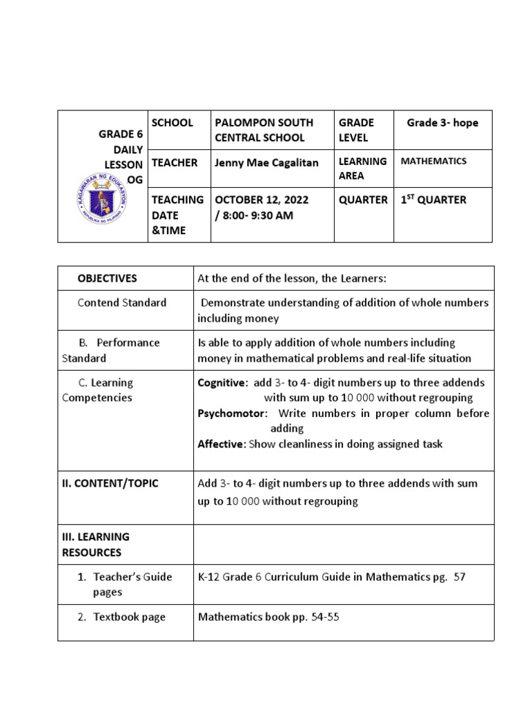 Final Lesson Plan Grade 3 | PDF | Learning | Behavior Modification
