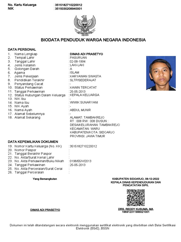 Biodata Dimas Adi Prasetyo Pdf