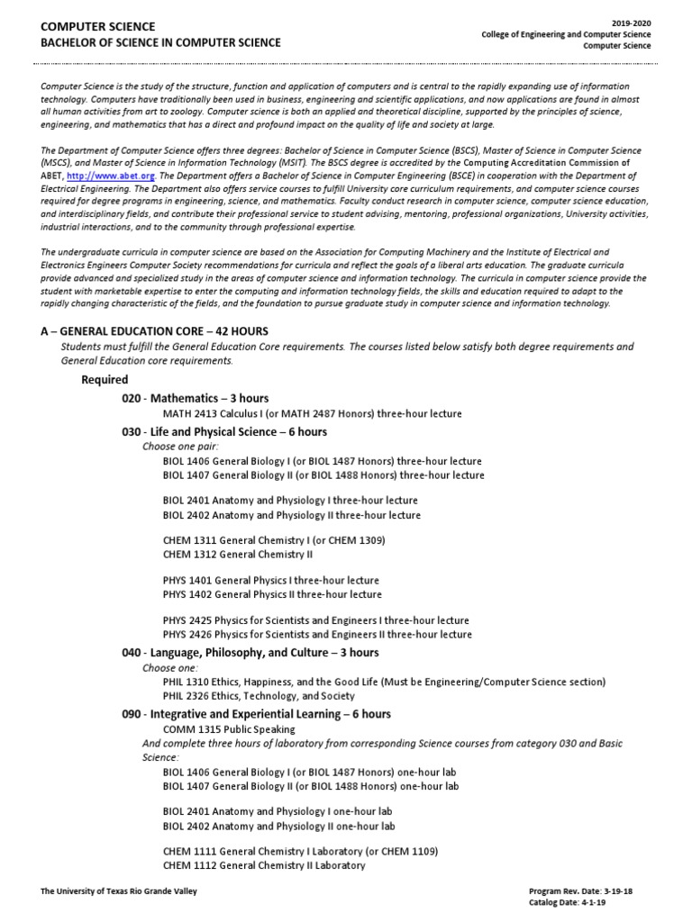 2019 Computer Science Bscs PDF Computer Science Curriculum