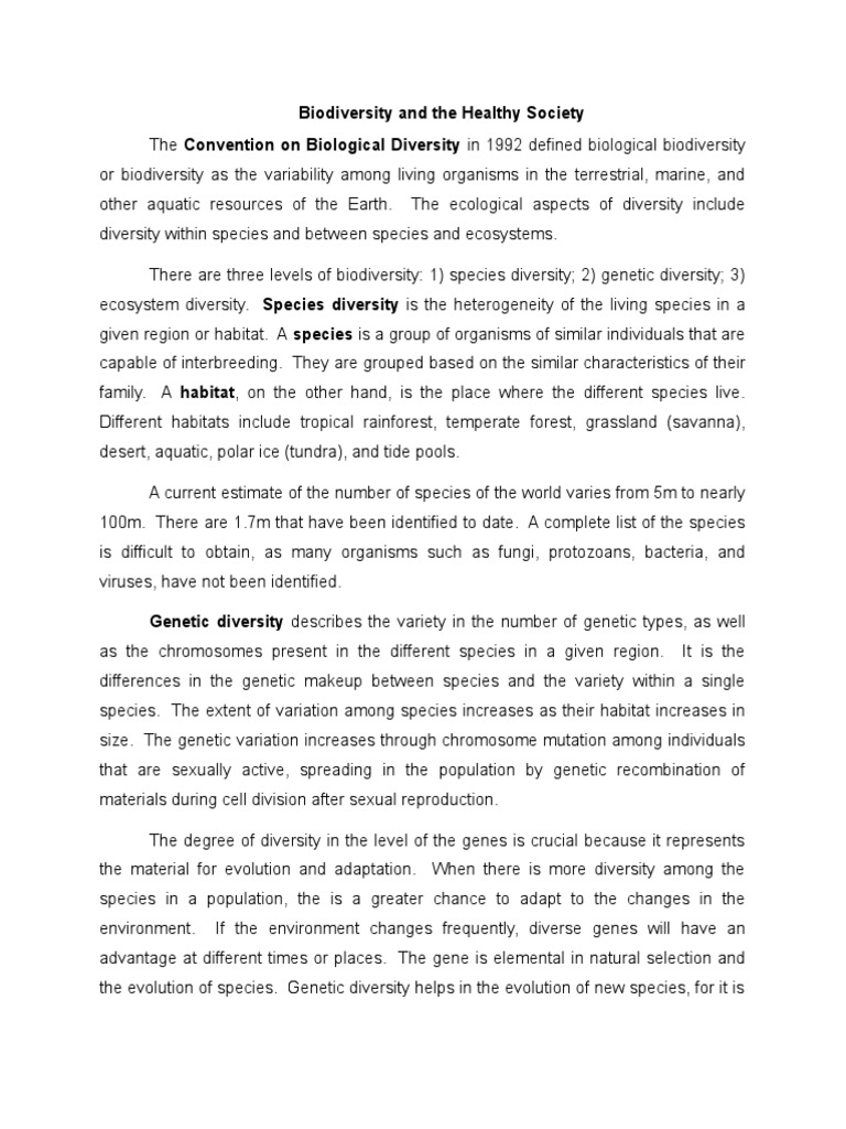 Biodiversity and The Healthy Society | PDF | Biodiversity | Habitat ...