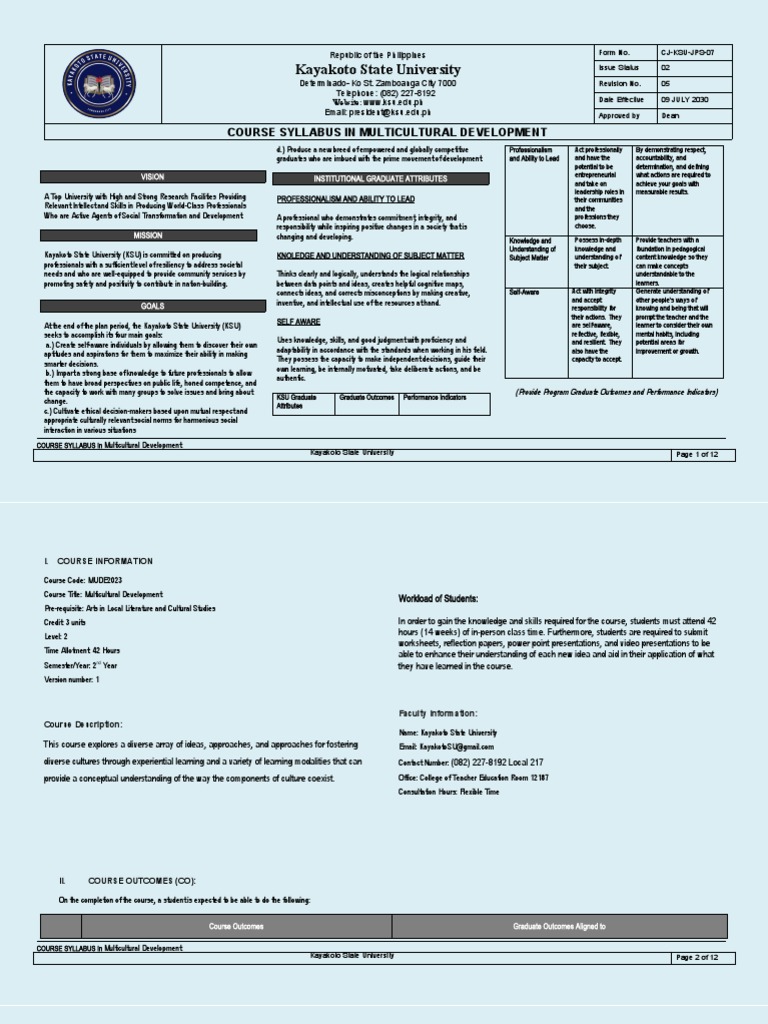 Ksu Course Syllabus Multicultural Development Download Free PDF
