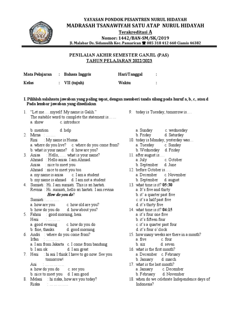 Mempersiapkan Diri Menghadapi UTS Bahasa Inggris Kelas 7 Semester 2: Panduan Lengkap dan Contoh Soal