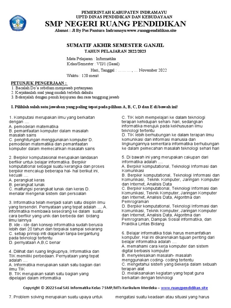 Soal SAS 7 Informatika | PDF