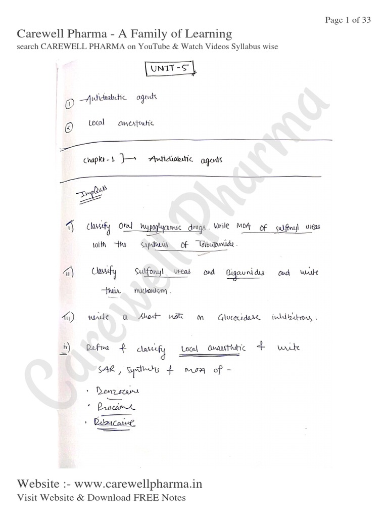 Unit 5 Medicinal Chemistry 2 Carewell Pharma Pdf Insulin Amino Acid
