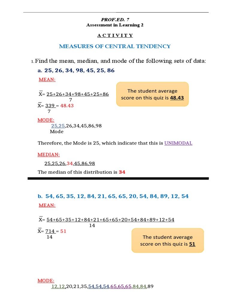 Activity 3 Measures of Central Tendency | Download Free PDF | Mode ...
