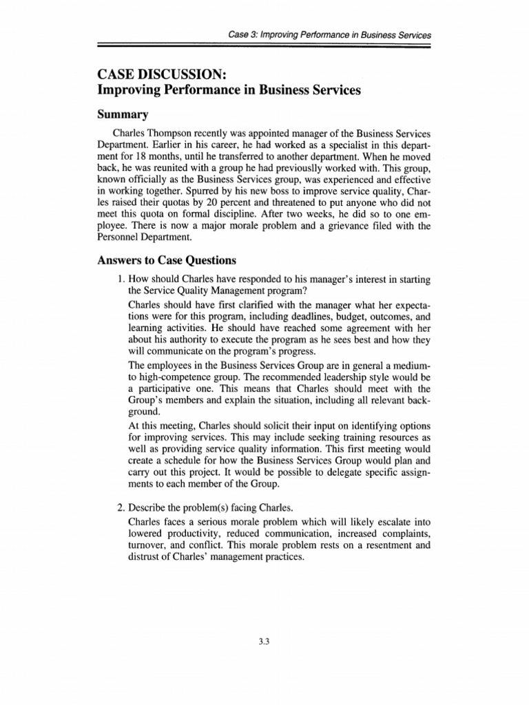 Case Discussion Improving Performance in Business Services PDF