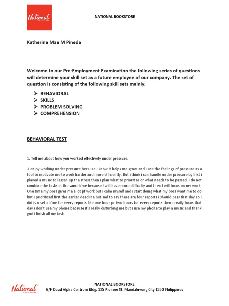 Pre Employment Examination PDF Online Shopping Call Centre