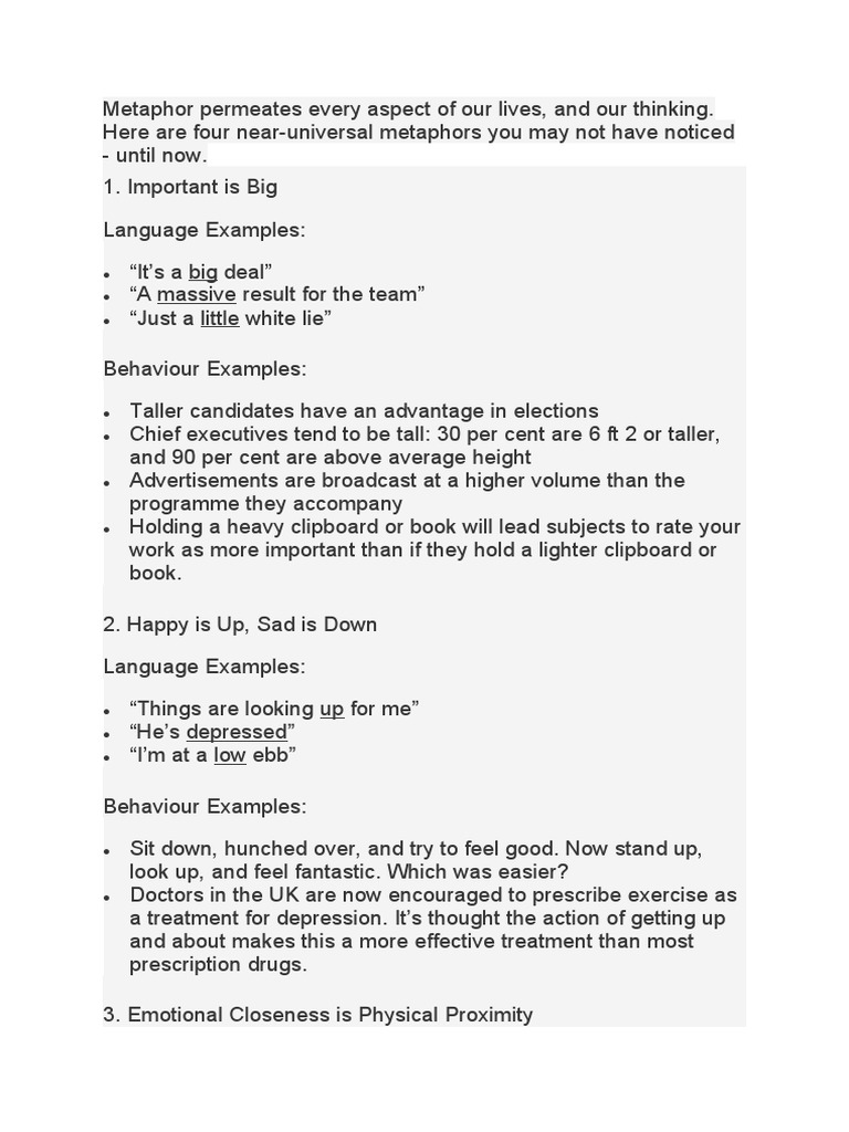 Four Common Metaphors in Life | PDF | Metaphor | Psychology