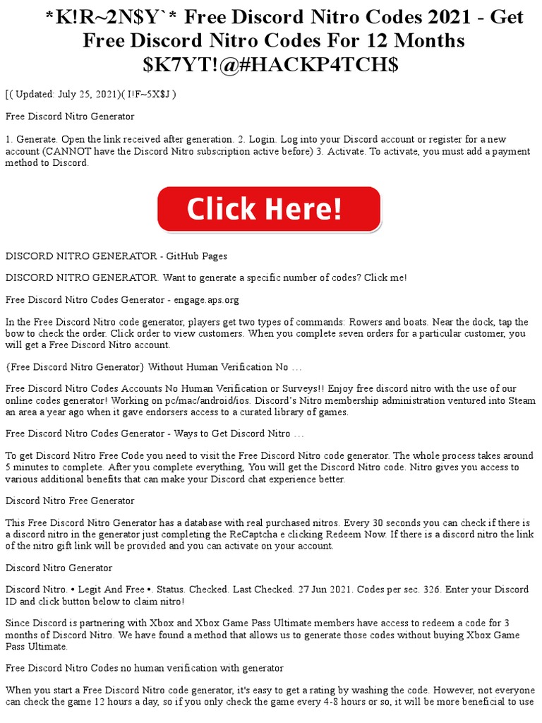 Free Discord Nitro Codes 2021 Guide | PDF | Computing | Software