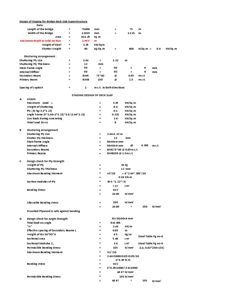 Bridge Deck Slab Staging Design | PDF | Bending | Beam (Structure)