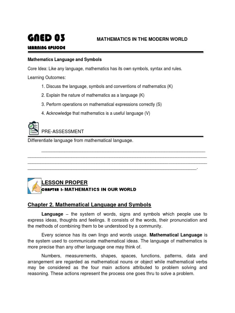 Mathematical Language & Symbols Guide | PDF | Mathematics | Numbers