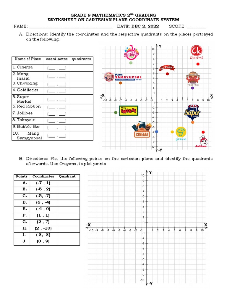 Grade 8 Cartesian Plane Worksheets | PDF | Equations | Elementary ...