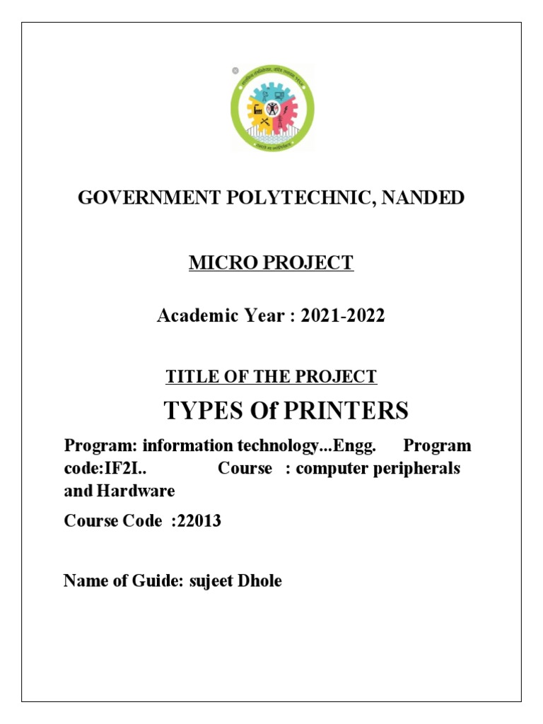 Types of Printers Micro Project Cover | PDF | Printer (Computing ...