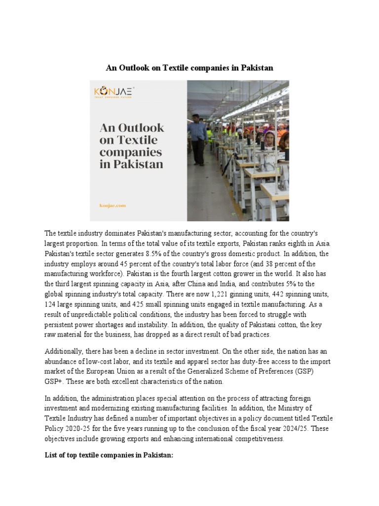 An Outlook On Textile Companies in Pakistan PDF Pakistan Textile