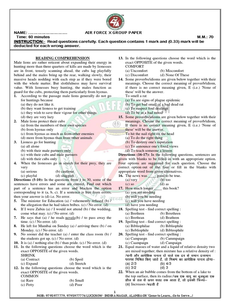 Airforce X Group Sample Question Paper PDF Viscosity Liquids