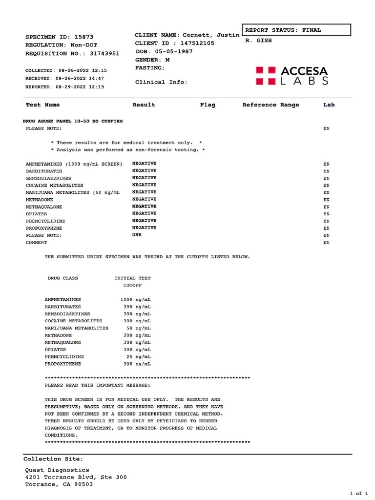 Quest Diagnostics Test Report Summary | PDF | Law