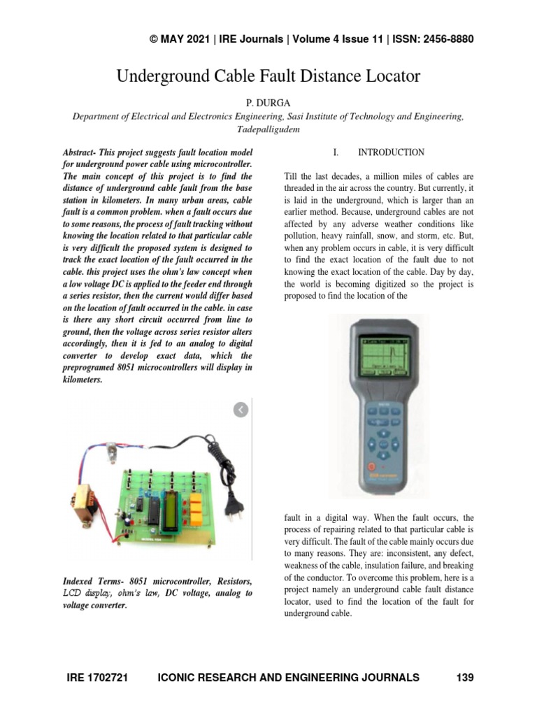 Underground Cable Fault Distance Locator © MAY 2021 IRE Journals