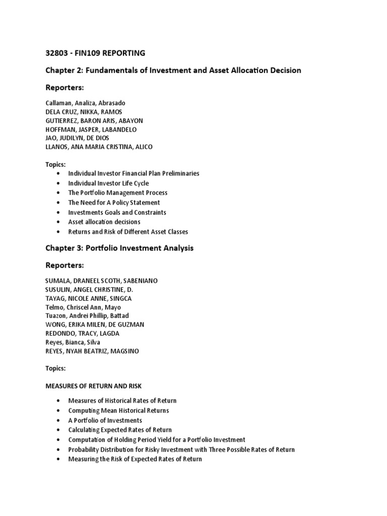 Investment and Portfolio Management Reporters PDF Yield (Finance