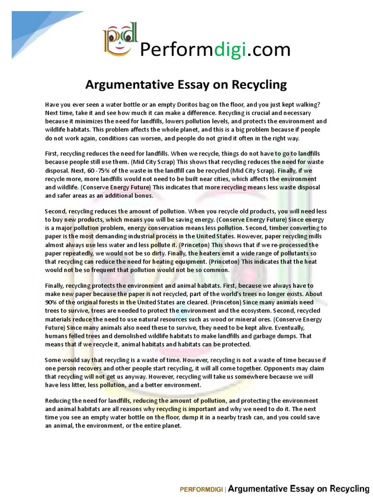 Argumentative Essay On Recycling PDF PDF Recycling Waste
