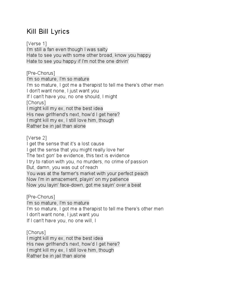 Document 2 Kill Bill Lyrics PDF