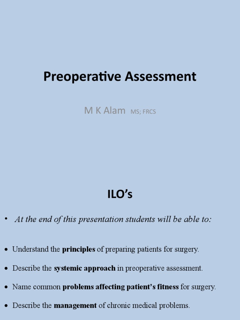 Preoperative Assessment Pdf Surgery Diabetes Management