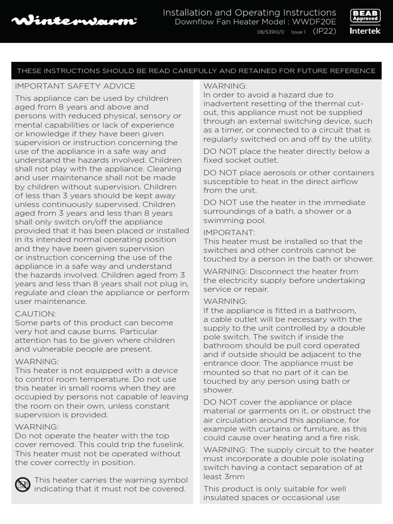 Aeroterma Winterwarm WWDF20E User Manual | PDF | Fuse (Electrical) | Switch