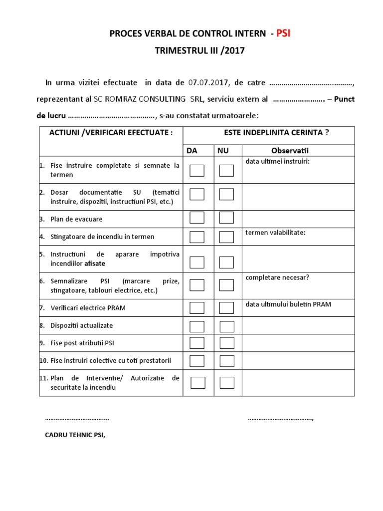 Proces Verbal de Control Intern Psi | PDF