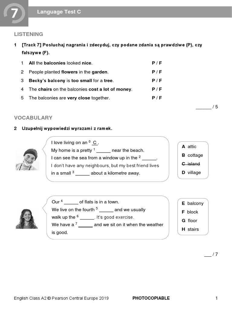 EC - A2 - Tests - Language Test 7C | PDF
