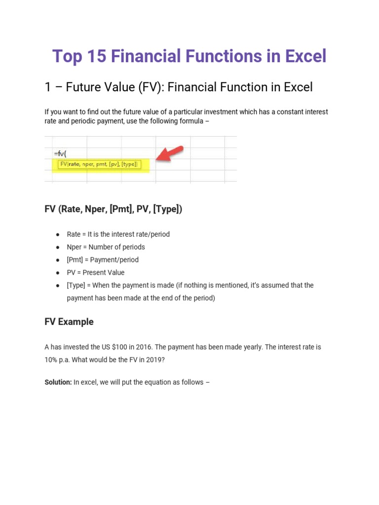 Top 15 Excel Financial Functions | PDF | Internal Rate Of Return | Net ...