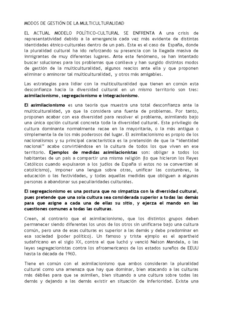 Gestión de la Multiculturalidad en España | PDF | Multiculturalismo ...