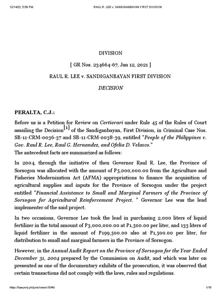 Raul R. Lee vs. Sandiganbayan Case Summary | PDF | Burden Of Proof (Law ...