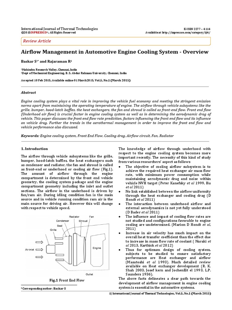 Airflow Management in Automotive Engine Cooling System PDF Heat