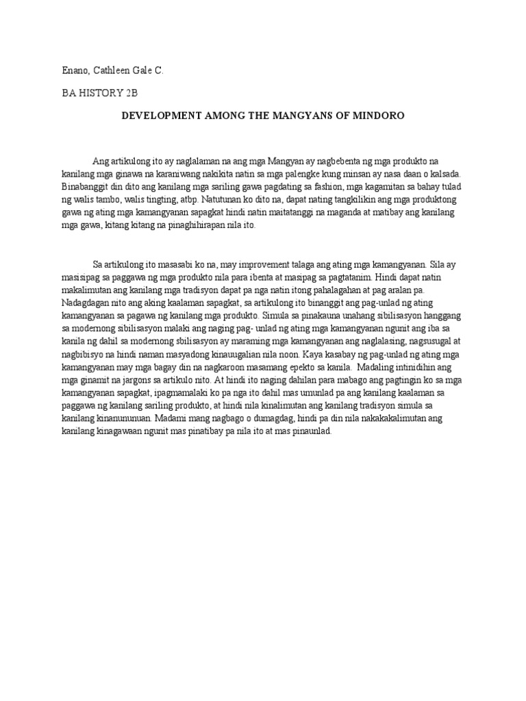 Development Among The Mangyans of Mindoro | PDF