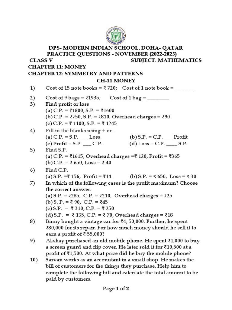 Question bank grade 5 november month pdf