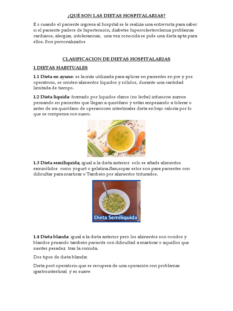 Los Principales Tipos De Dietas Hospitalarias C N E Pdf Dieta Gluten